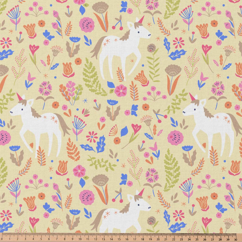 Bedruckte Baumwolle JOLICORN Gelb / Rosa